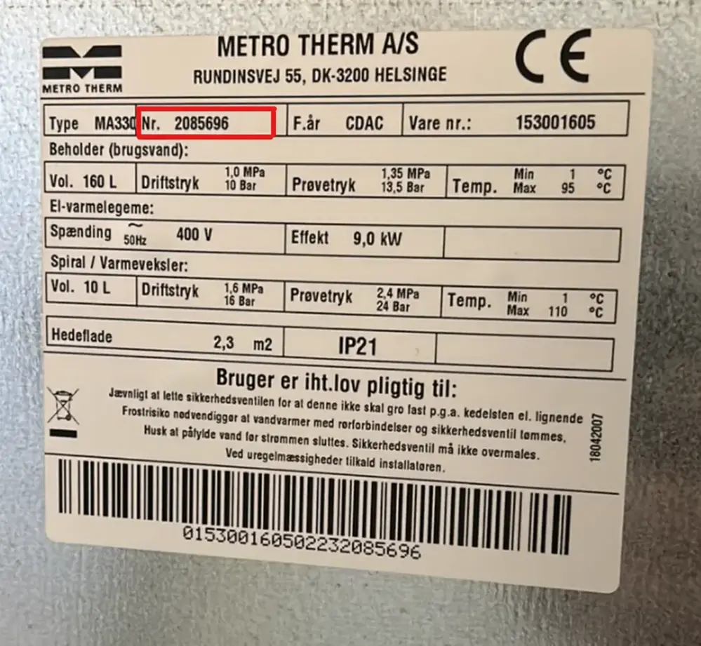 Eksempel på produktregistrering